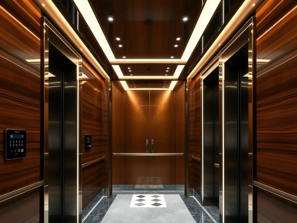 A modern elevator shaft with updated control panels and sleek design elements, representing Argon Elevator Consulting's expertise in elevator design and modernization.